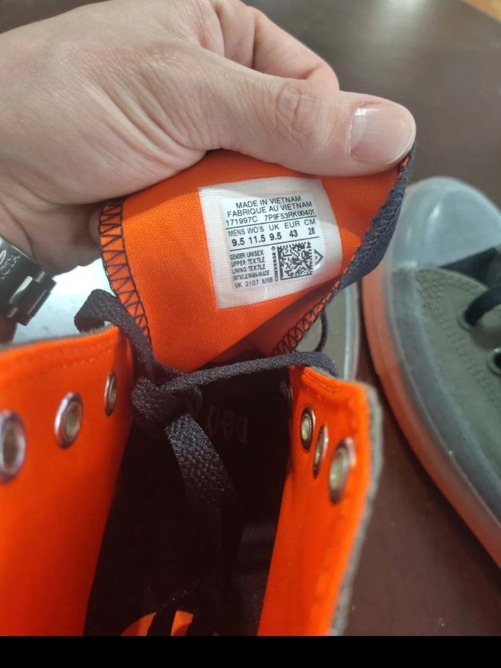 Converse Cx High-Top Sneakers in Olive Green with Bright Orange Lining - Picture 5 of 5